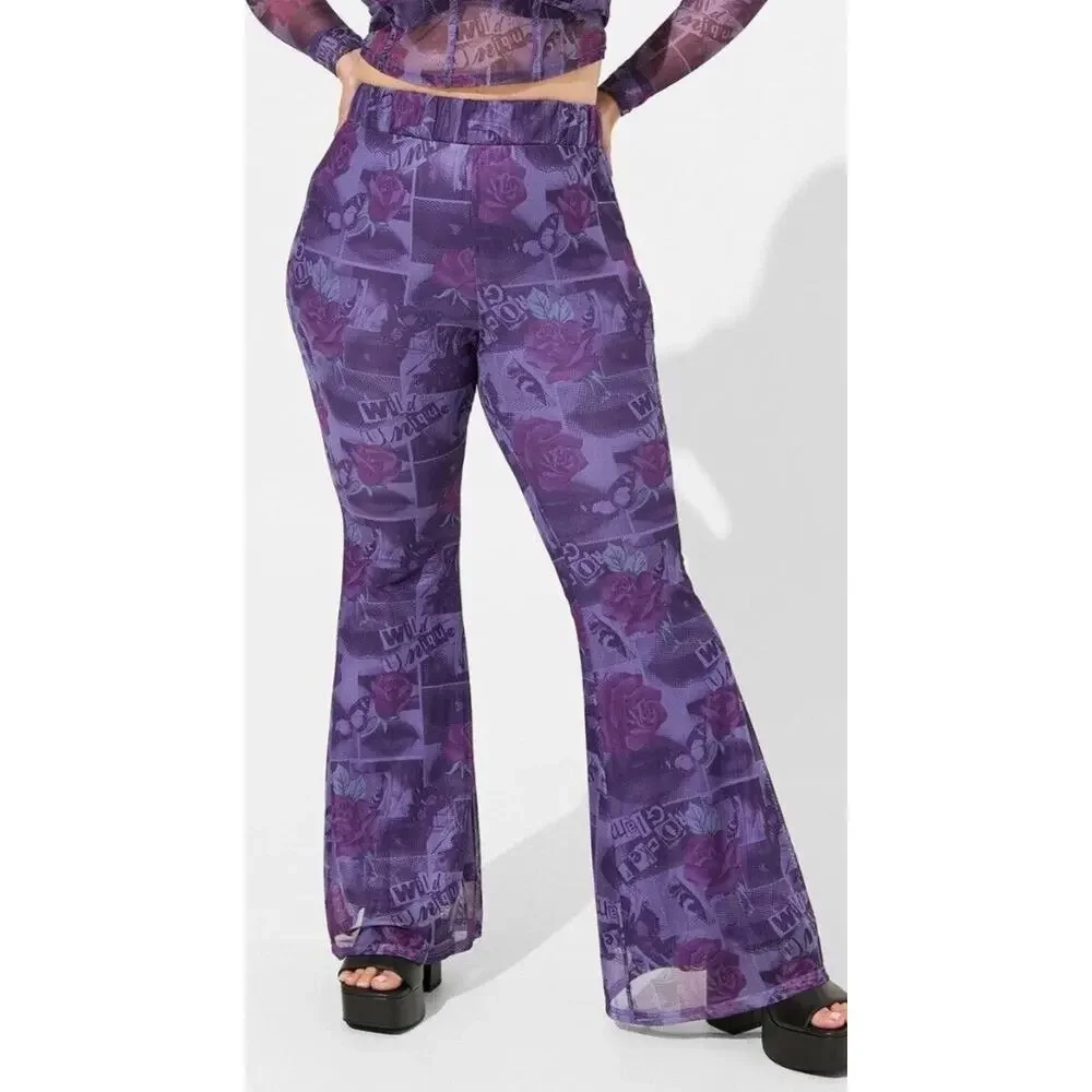 NWT Torrid Betsey Johnson Mesh Flare Pull-On Pants Purple Plus Size: 2X (18/20) - Picture 1 of 4